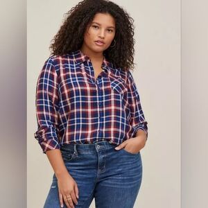 Torrid Lizzie Rayon Twill Button-Up Long Sleeve Shirt Plus Size 2x